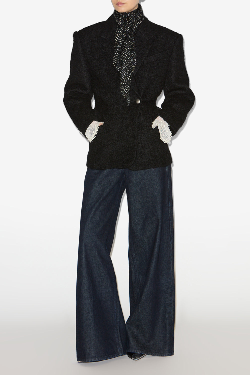 Alecia cashmere and wool polka dot scarf - Black and ecru - Woman - 2