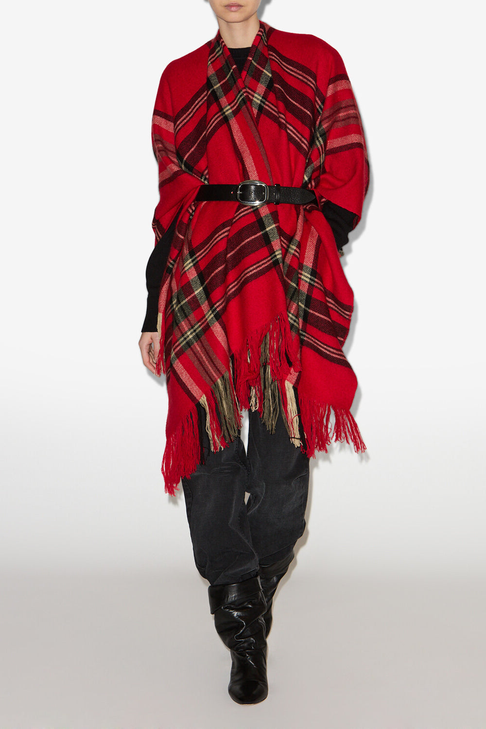 Kamilo plaid print poncho - Red - Woman - 2