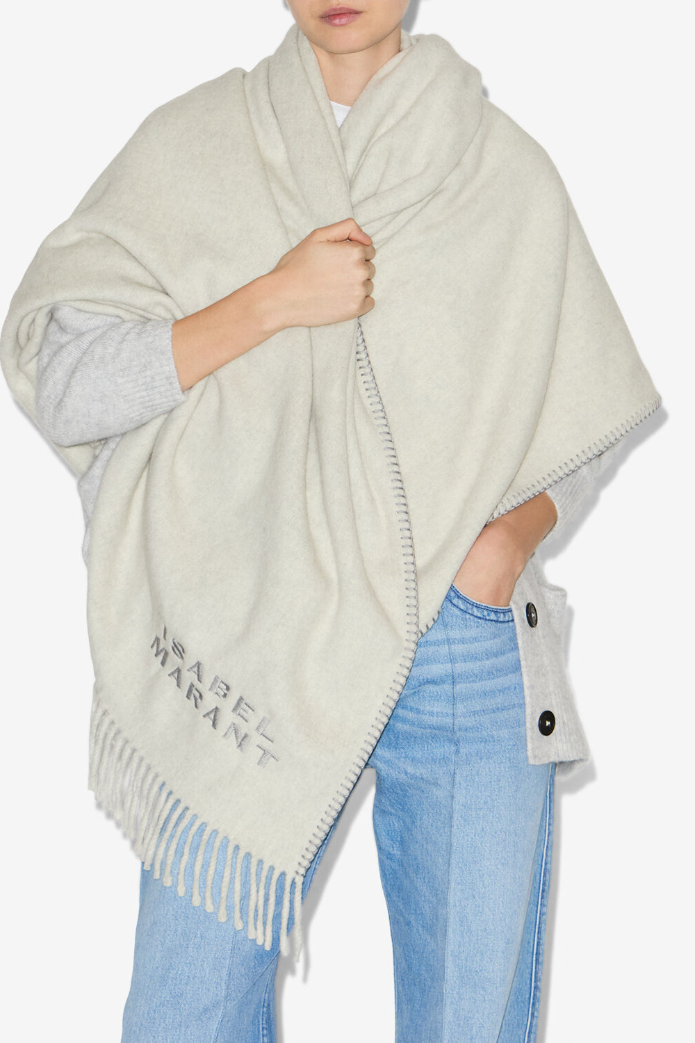 Carmel large wool scarf - Light gray - Woman - 2