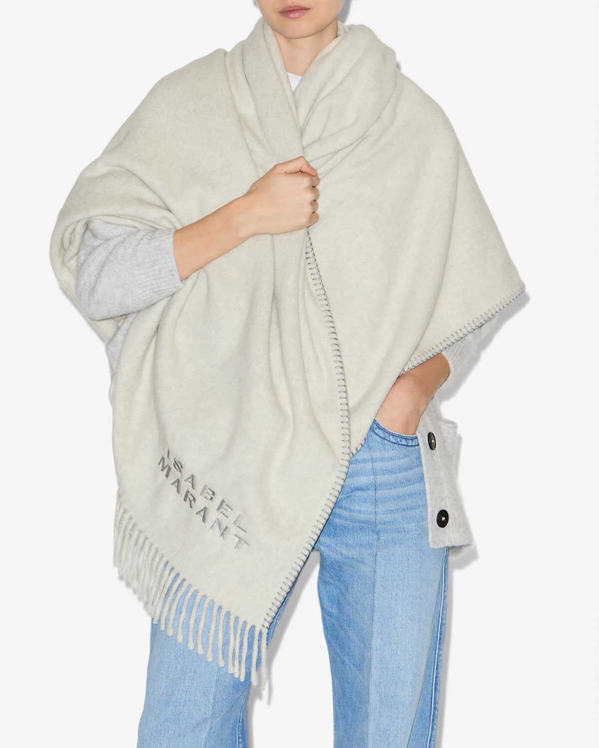 Carmel large wool scarf - Light gray - Woman - 2