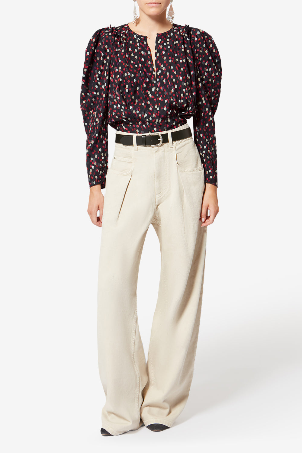 Zarga silk polka dot print top - Black-red - Woman - 2