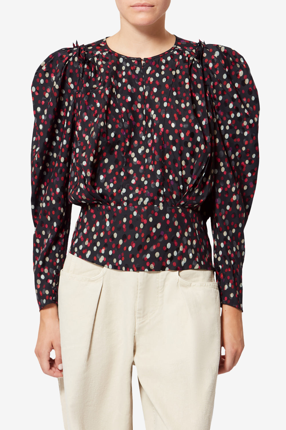 Zarga silk polka dot print top - Black-red - Woman - 4