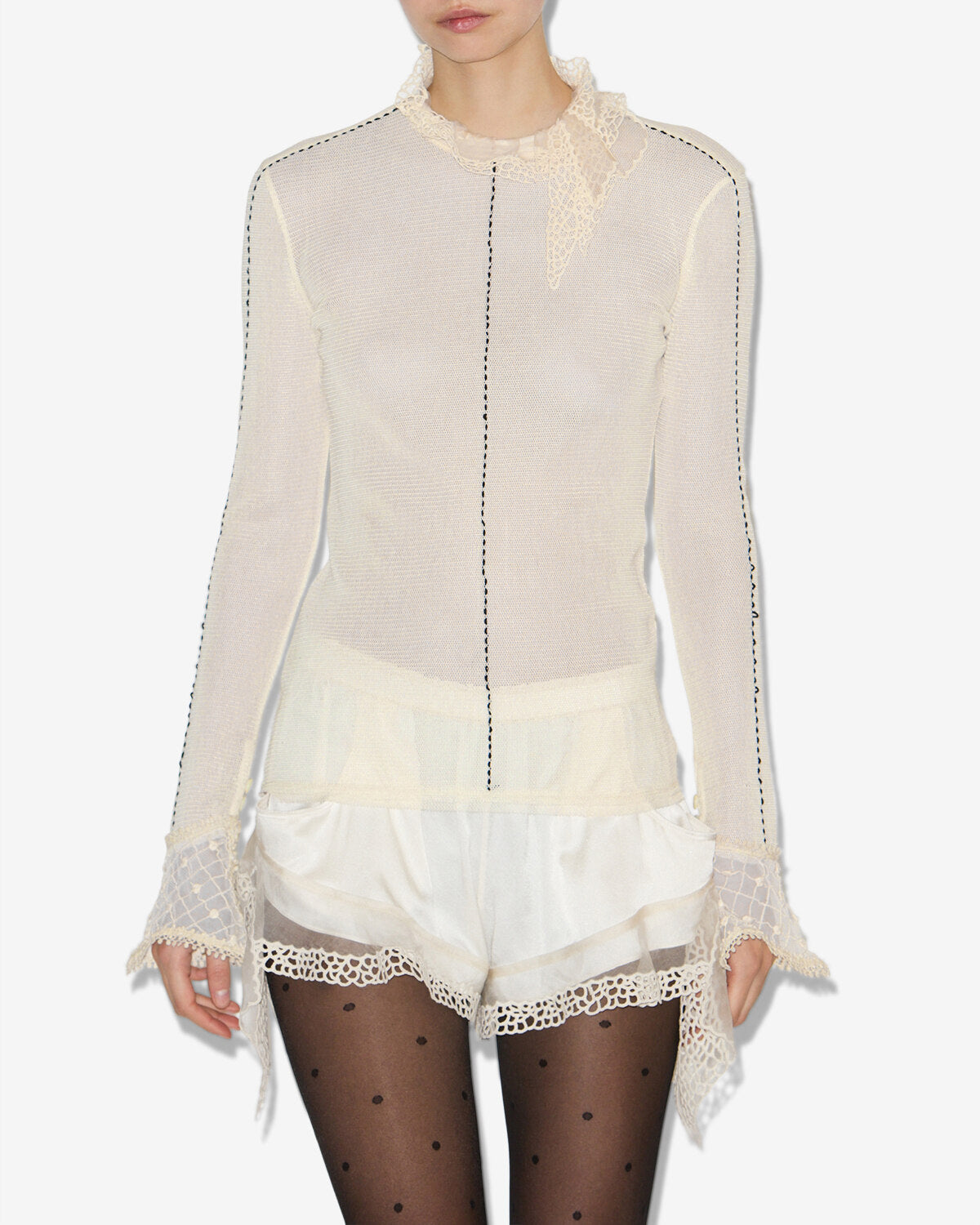 Sarah long-sleeve fine knit top - Ecru - Woman - 3