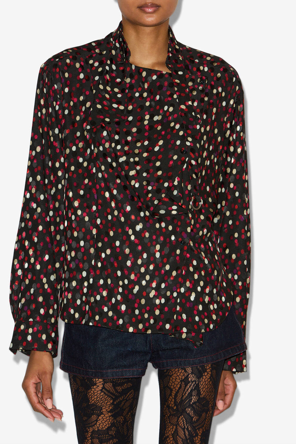 Emany silk polka dot print blouse - Black-red - Woman - 4