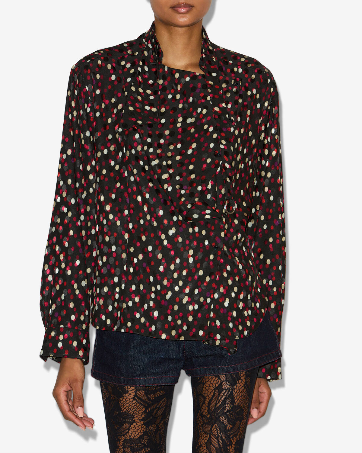Emany silk polka dot print blouse - Black-red - Woman - 3