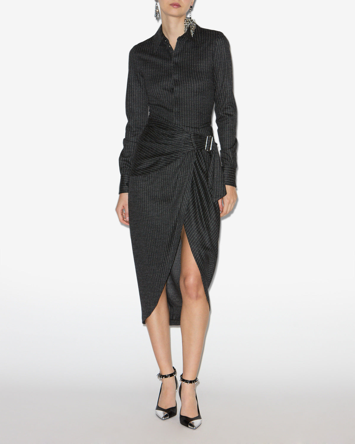 Reilly ストライプ ヴァージンウール シーススカート - Anthracite - Woman - 1