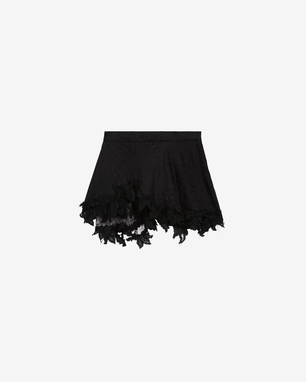 Falda corta de seda reana con guipur - Negro - Woman - 5