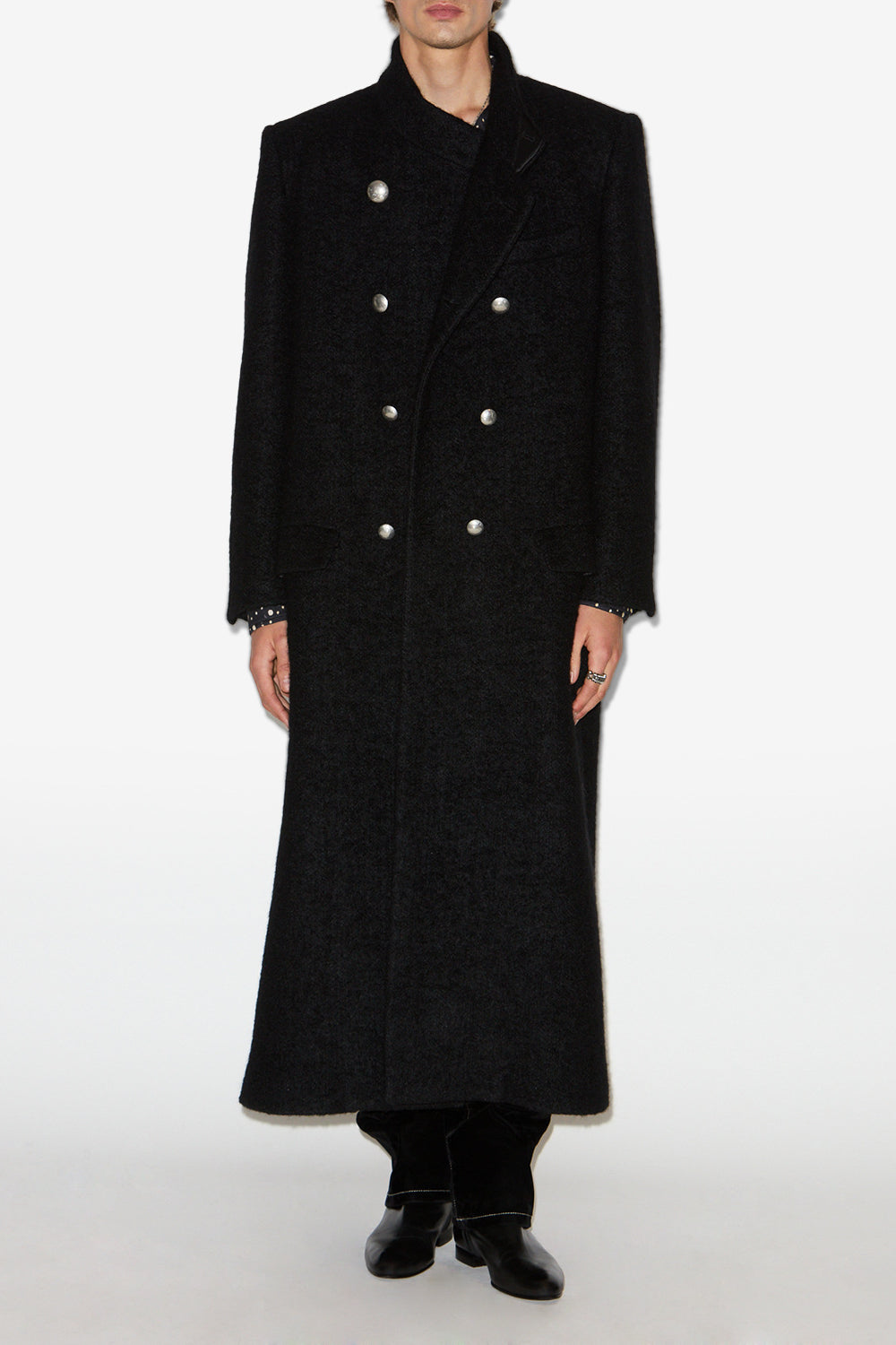 Gil long brushed wool coat - Black - Man - 2