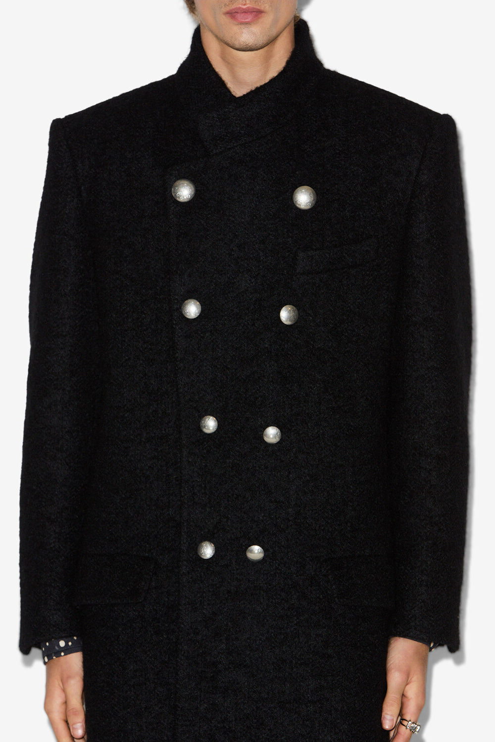Gil long brushed wool coat - Black - Man - 3
