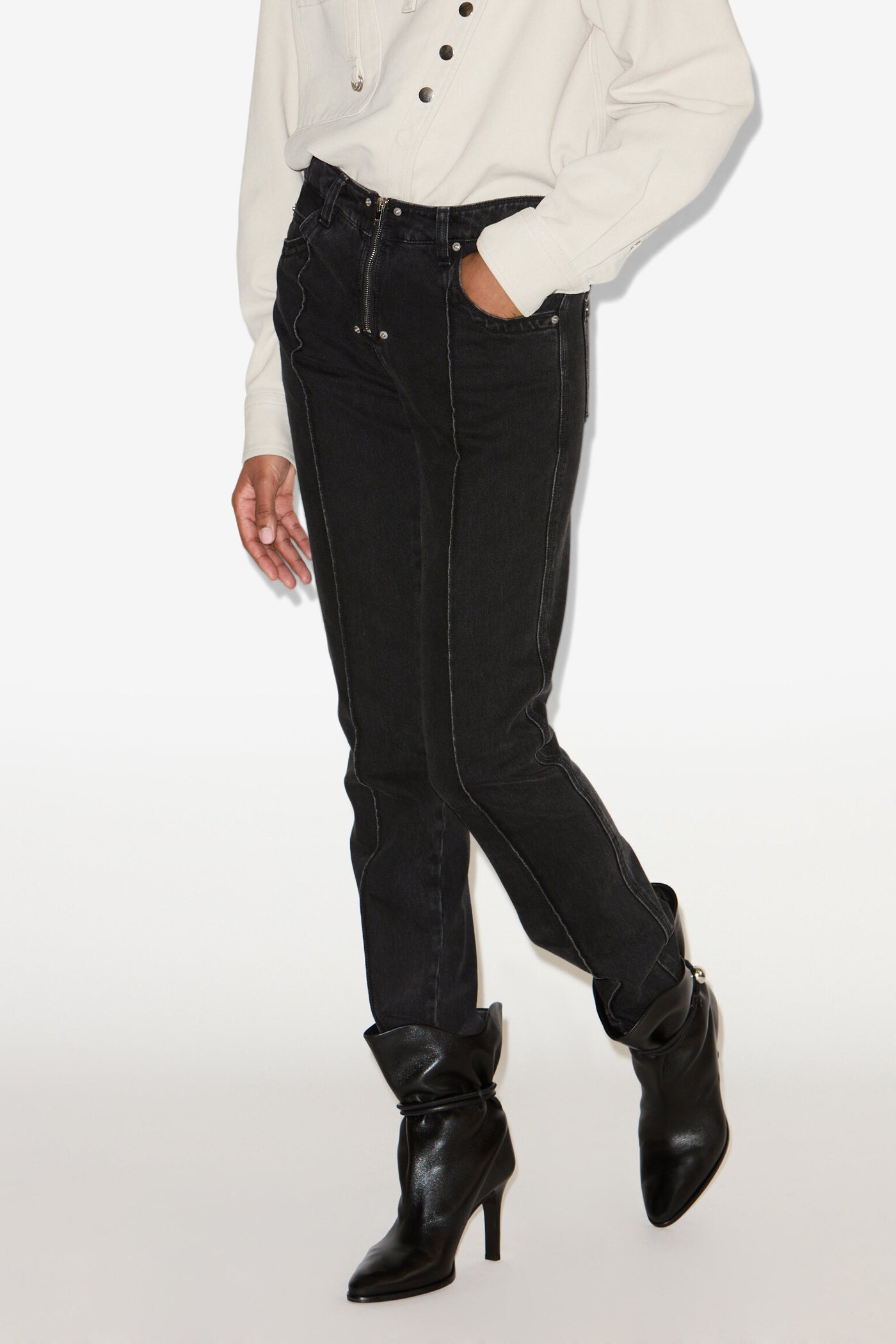 Vaqueros rectos de denim silviana - Negro - Woman - 4