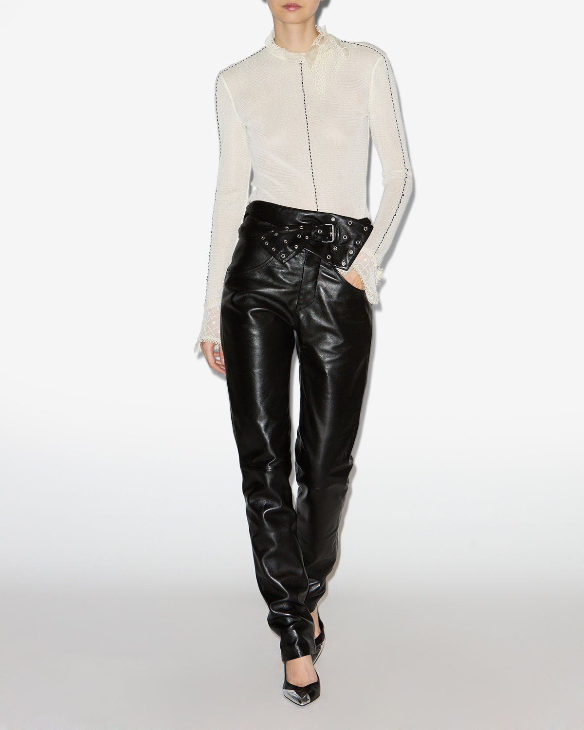 Chazia straight-leg leather pants - Black - Woman - 1