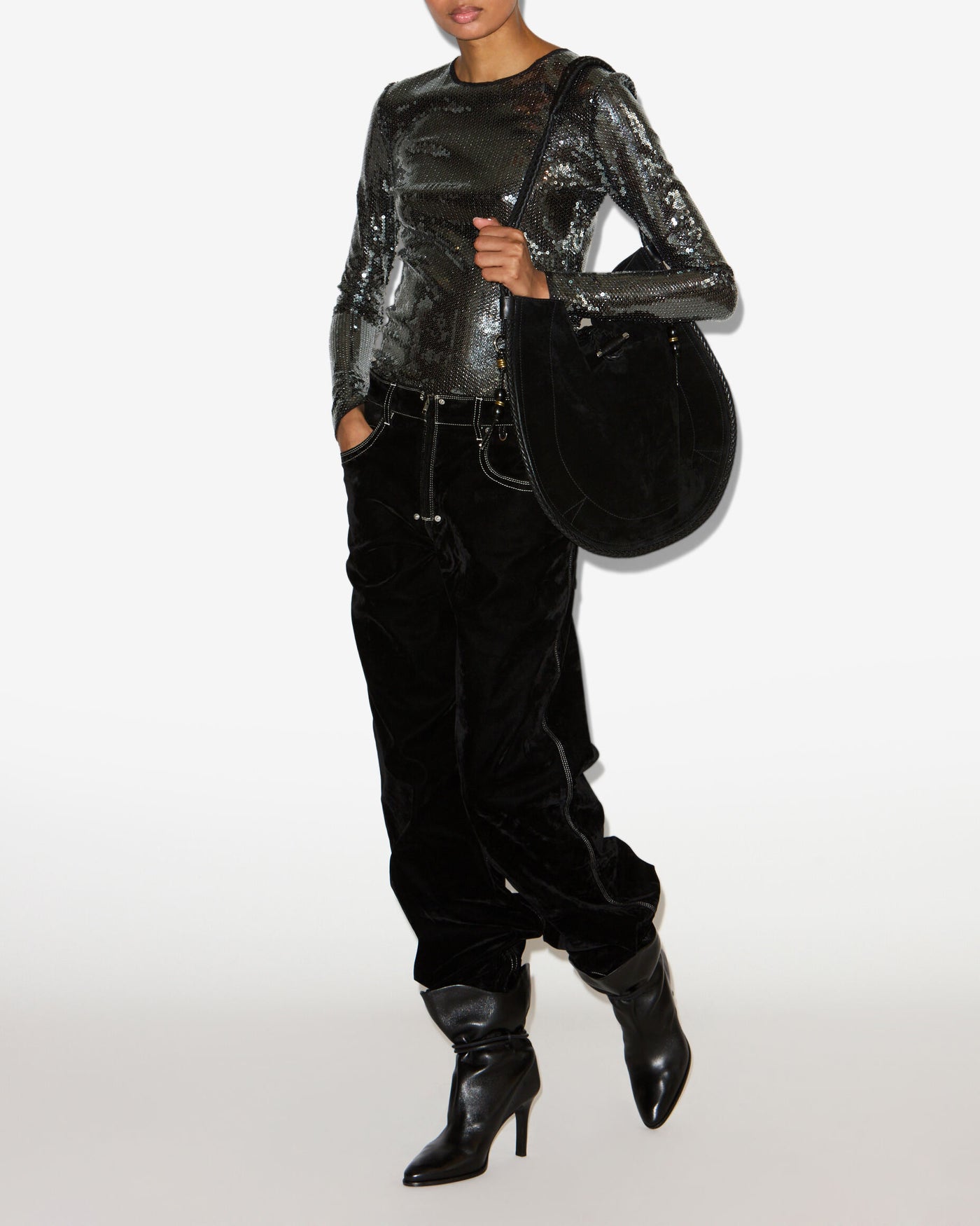 Weite jeans stelyna aus denim in samtoptik - Schwarz - Woman - 1