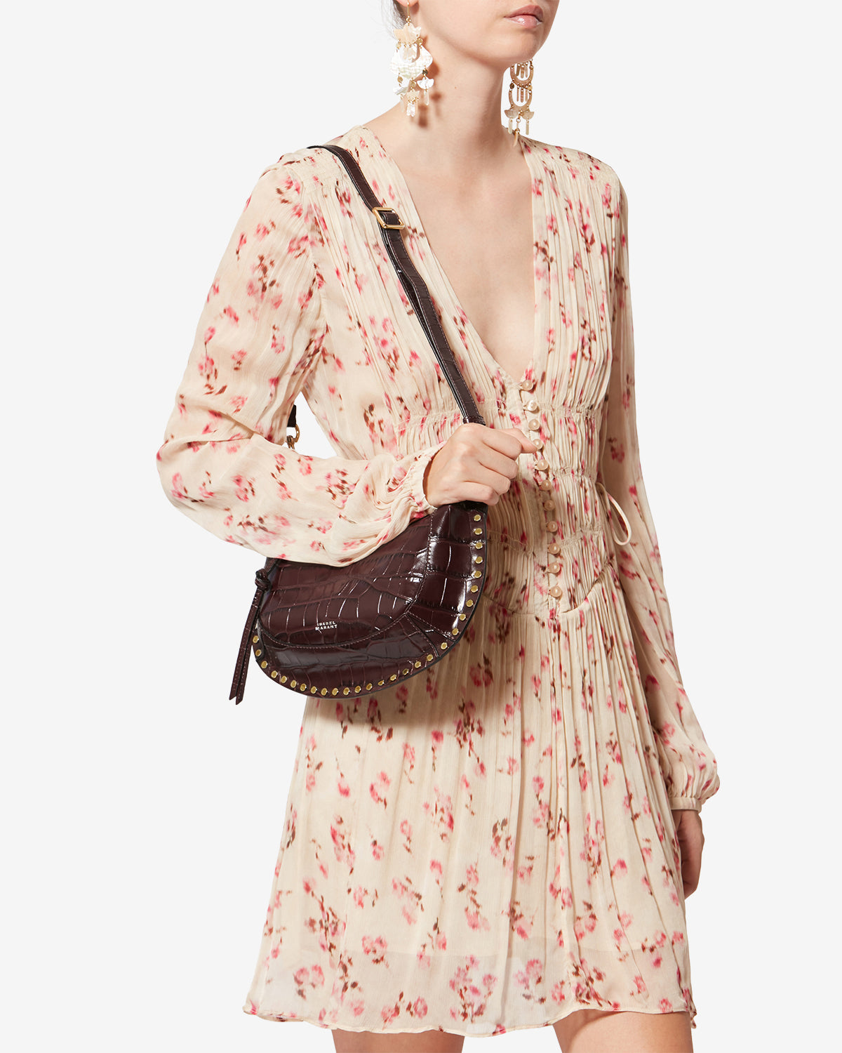 Oskan moon suede calfskin leather handbag - Burgundy - Woman - 2