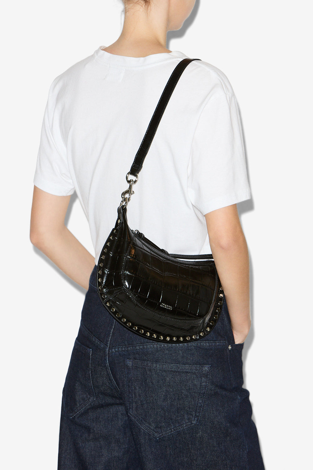 Oskan moon soft leather shoulder bag - Black and silver - Woman - 4