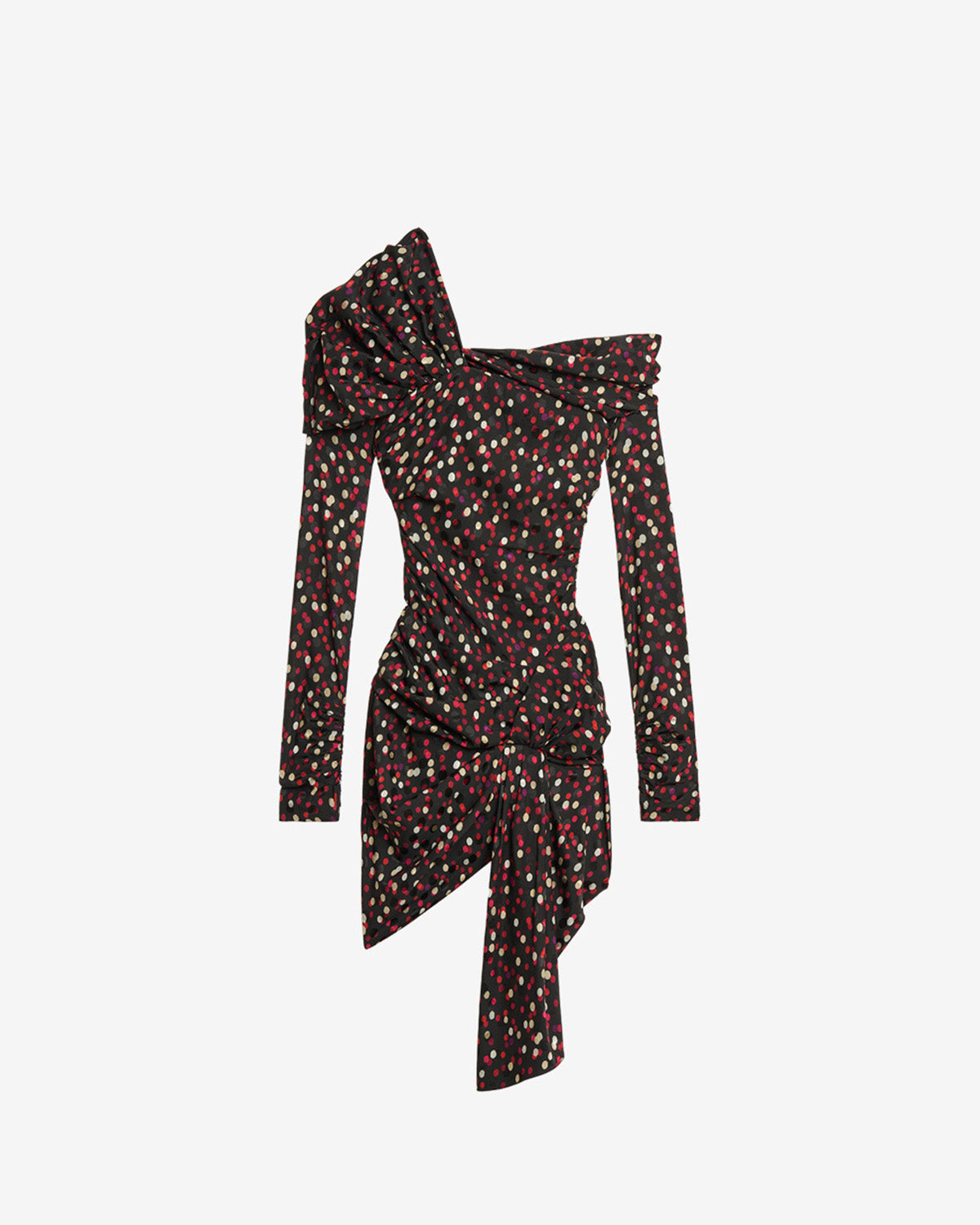 Elara プリント入りシルク ドレープ入りドレス - Black-red - Woman - 5