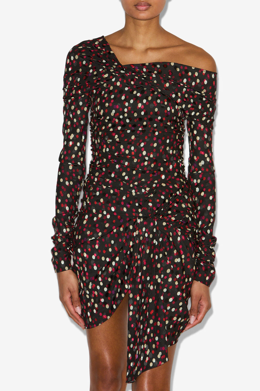 Elara draped printed silk dress - Black-red - Woman - 4