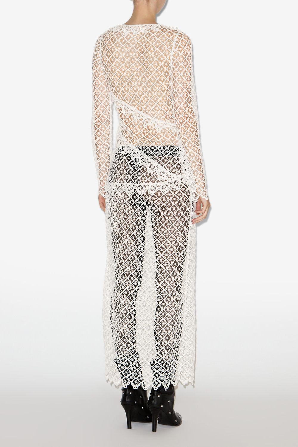 Lisia long sheer lace dress - Ecru - Woman - 4