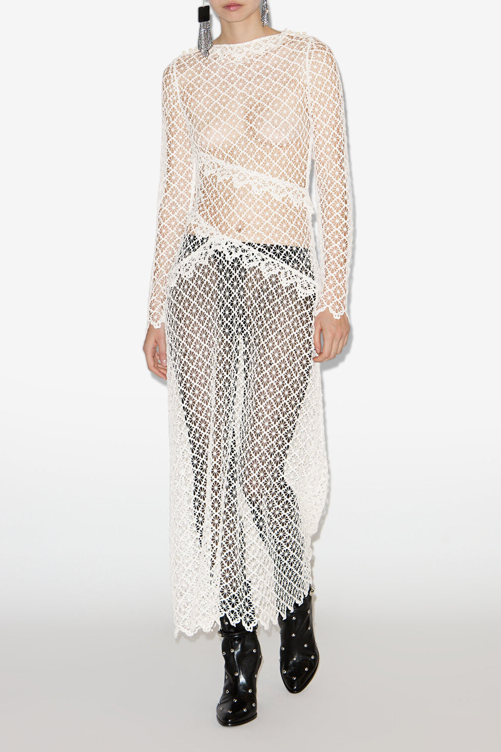 Lisia long sheer lace dress - Ecru - Woman - 2