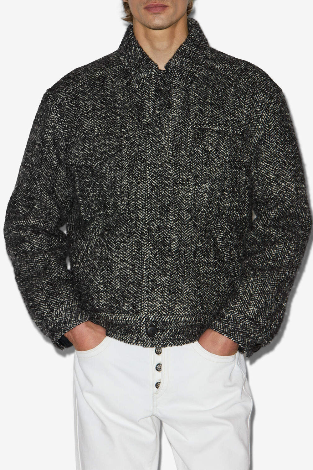 Folco virgin wool jacket - Black and ecru - Man - 3