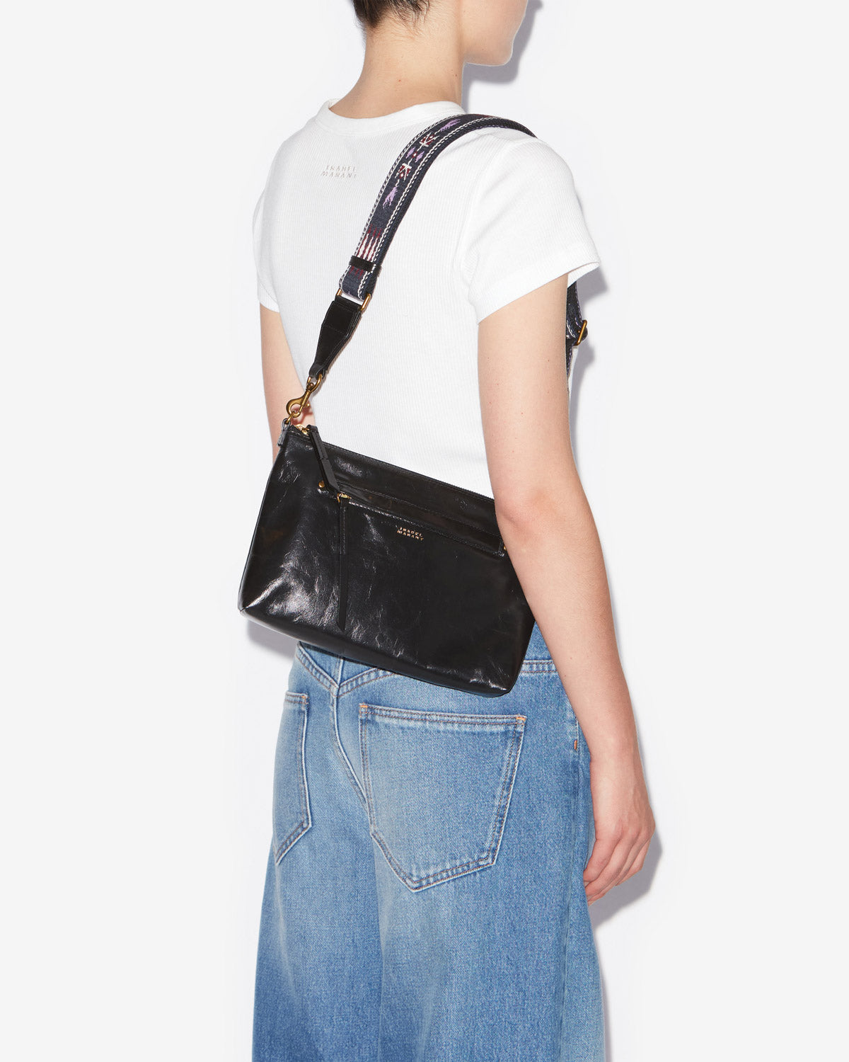 네사 광택 마감된 암송아지 가죽 소재 크로스바디 가방 - 검은색 - Woman - 4