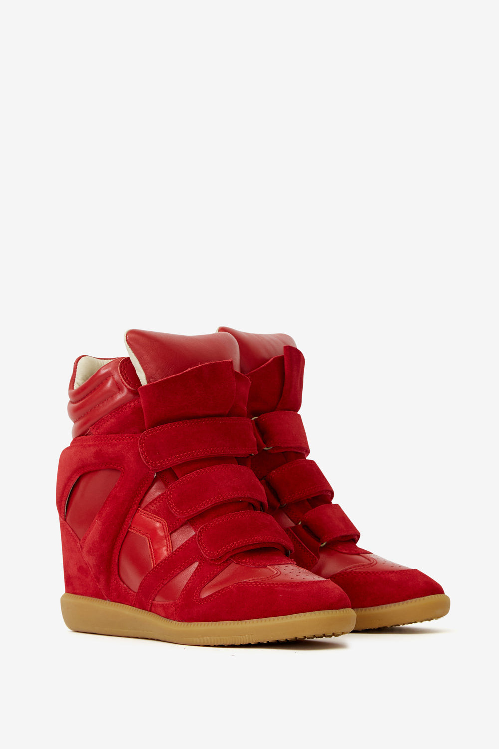 Baskets compensées bekett en cuir de veau velours - Rouge - Woman - 3