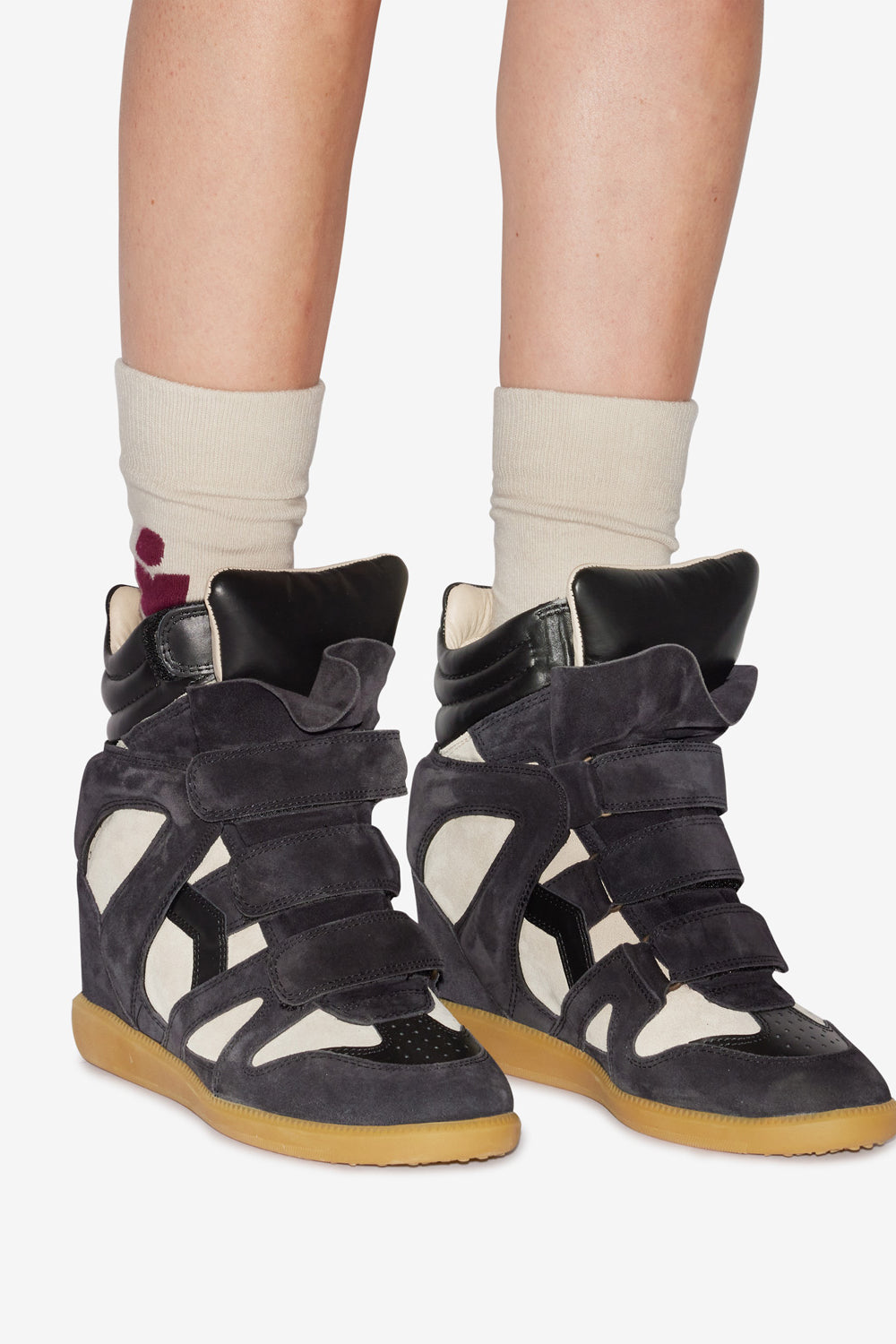베켓 스웨이드 송아지 가죽 웨지 스니커즈 - Faded black/chalk - Woman - 5