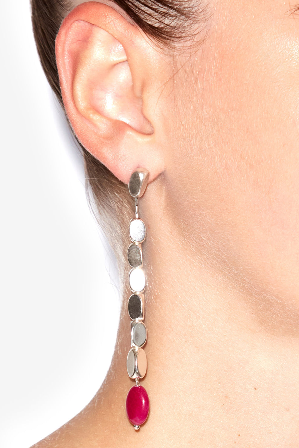 레오티 펜던트 이어링 - Fuchsia and silver - Woman - 2