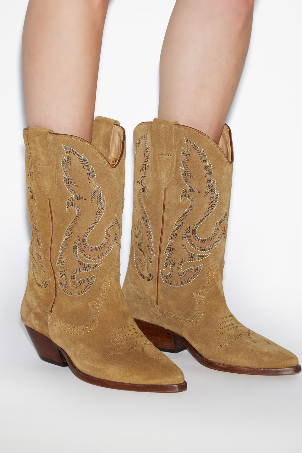 Duerto embroidered suede calfskin leather cowboy boots - Sepia - Woman - 5