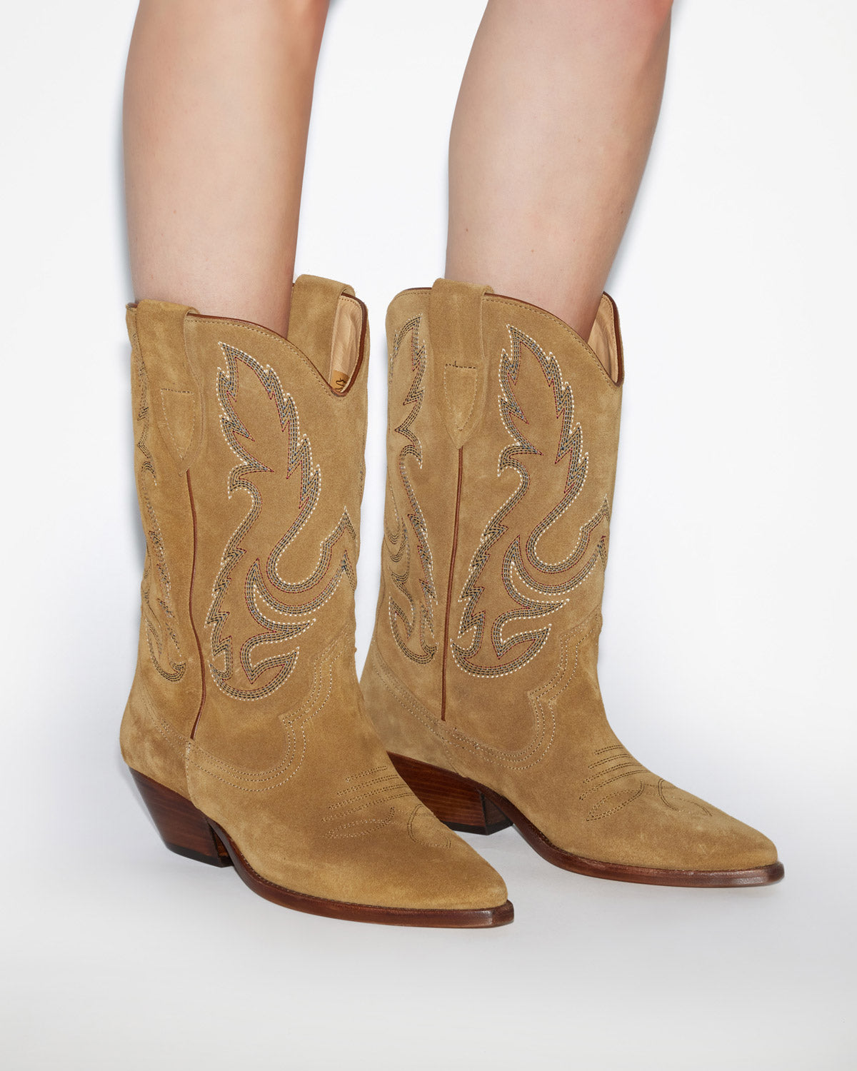 Botines tejanos de piel de ante de becerro bordados duerto - Sepia - Woman - 5