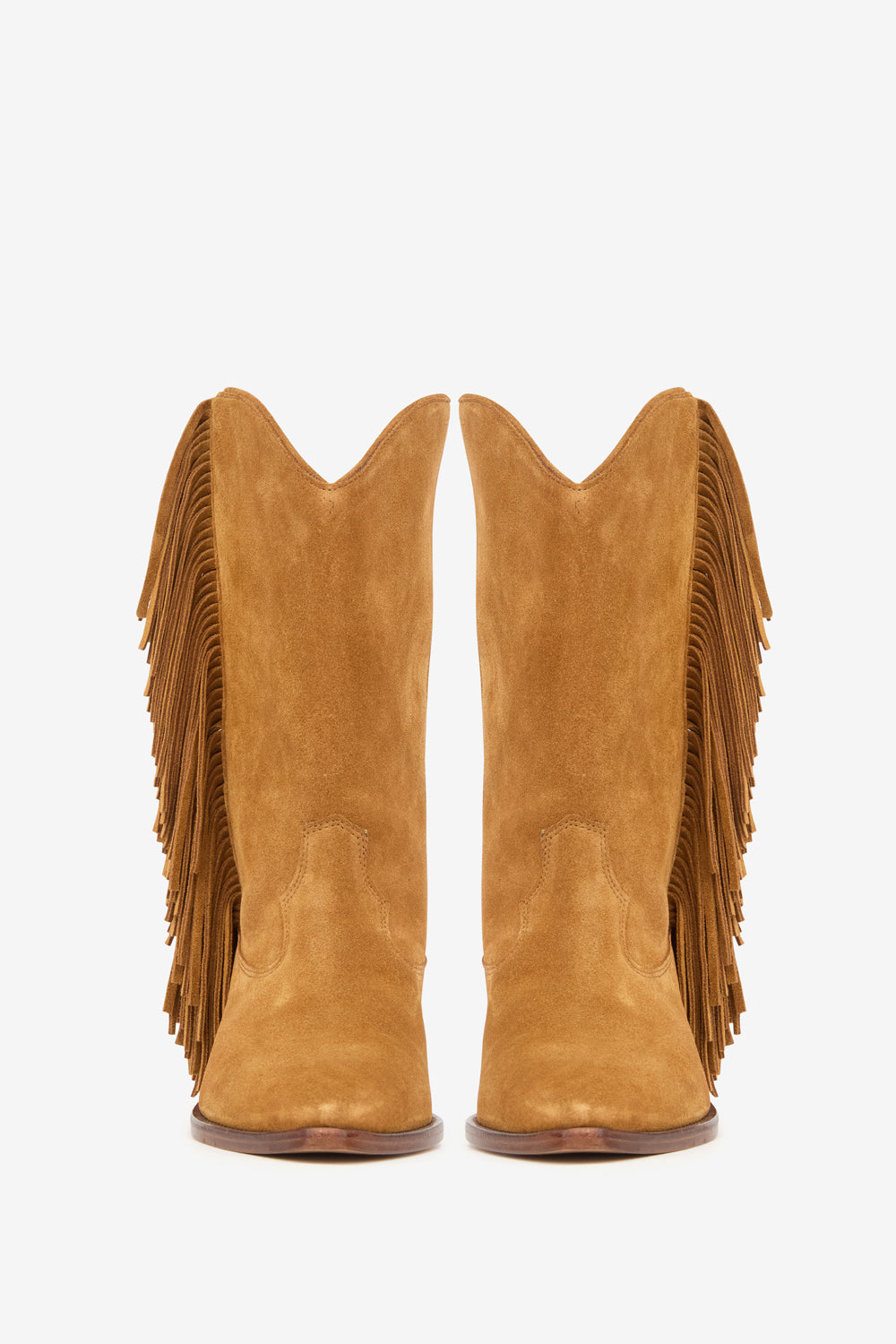 Bottes santiag duerto en cuir de veau velours à franges - Cognac - Woman - 4