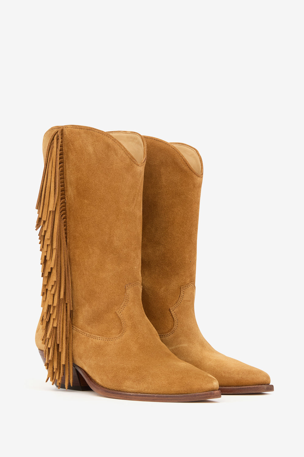 Bottes santiag duerto en cuir de veau velours à franges - Cognac - Woman - 3