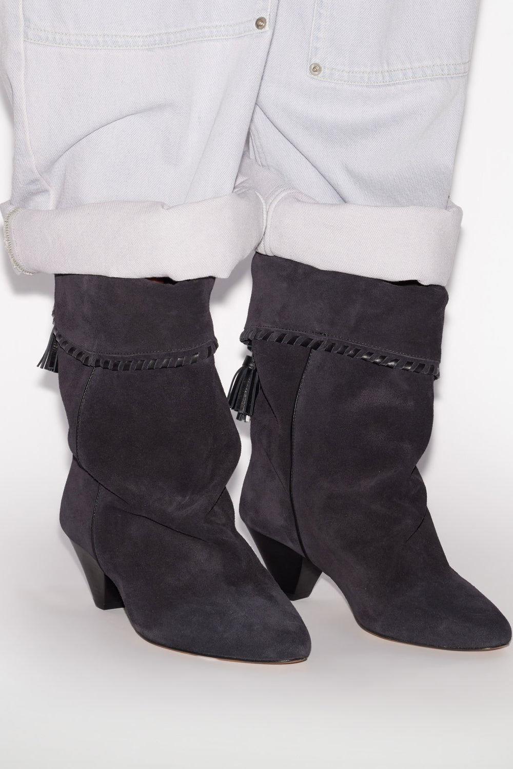 Dalby draped suede calfskin leather boots - Black - Woman - 5
