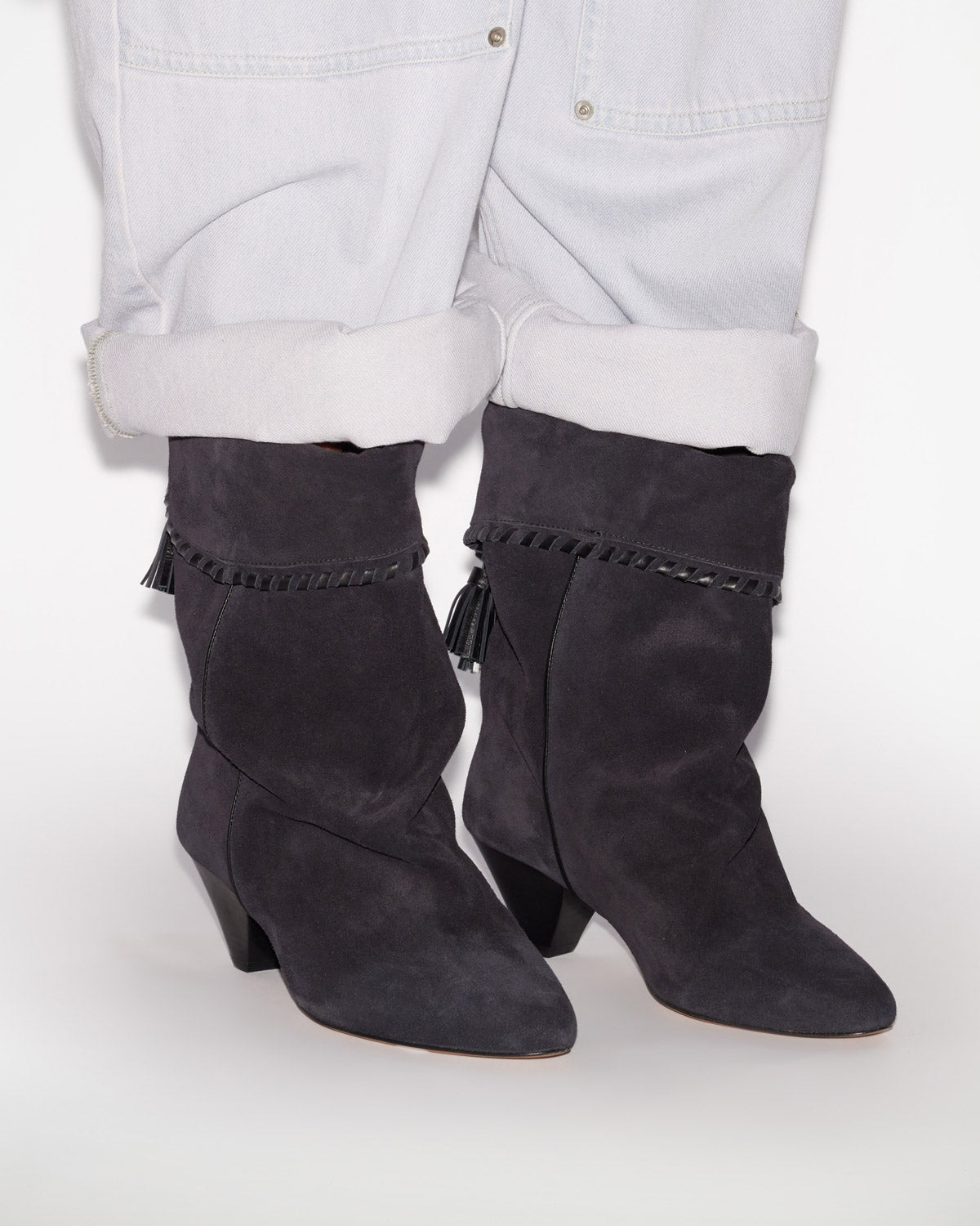 Dalby draped suede calfskin leather boots - Black - Woman - 5
