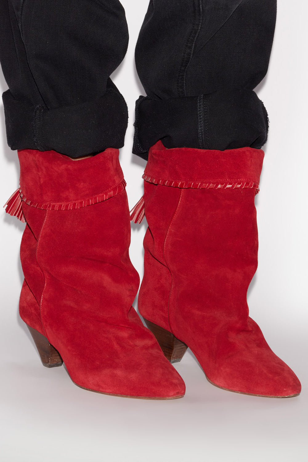 Dalby draped suede calfskin leather boots - Red - Woman - 5