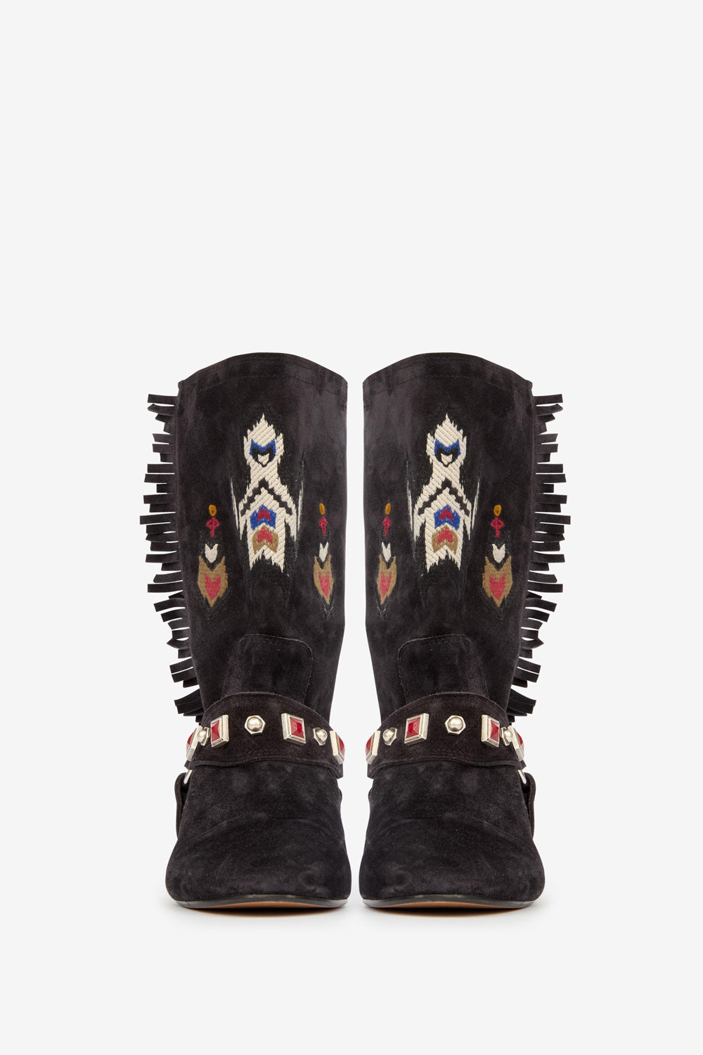 Siani embroidered flat-heeled suede calfskin leather boots - Black - Woman - 4