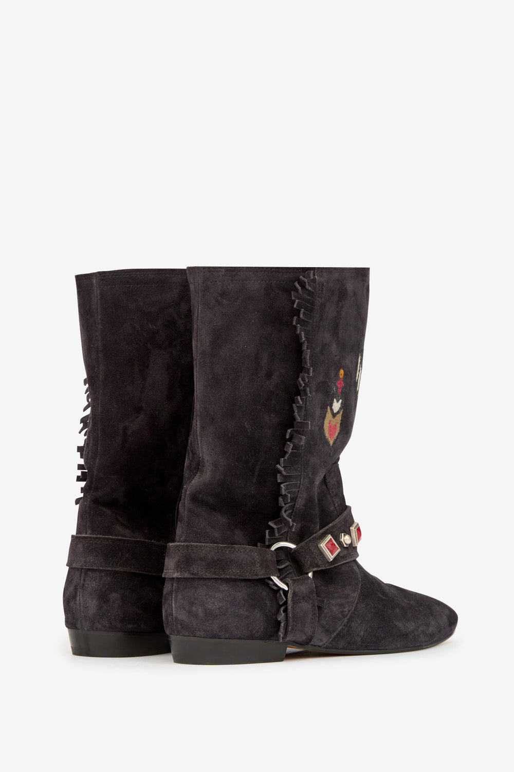 Siani embroidered flat-heeled suede calfskin leather boots - Black - Woman - 2