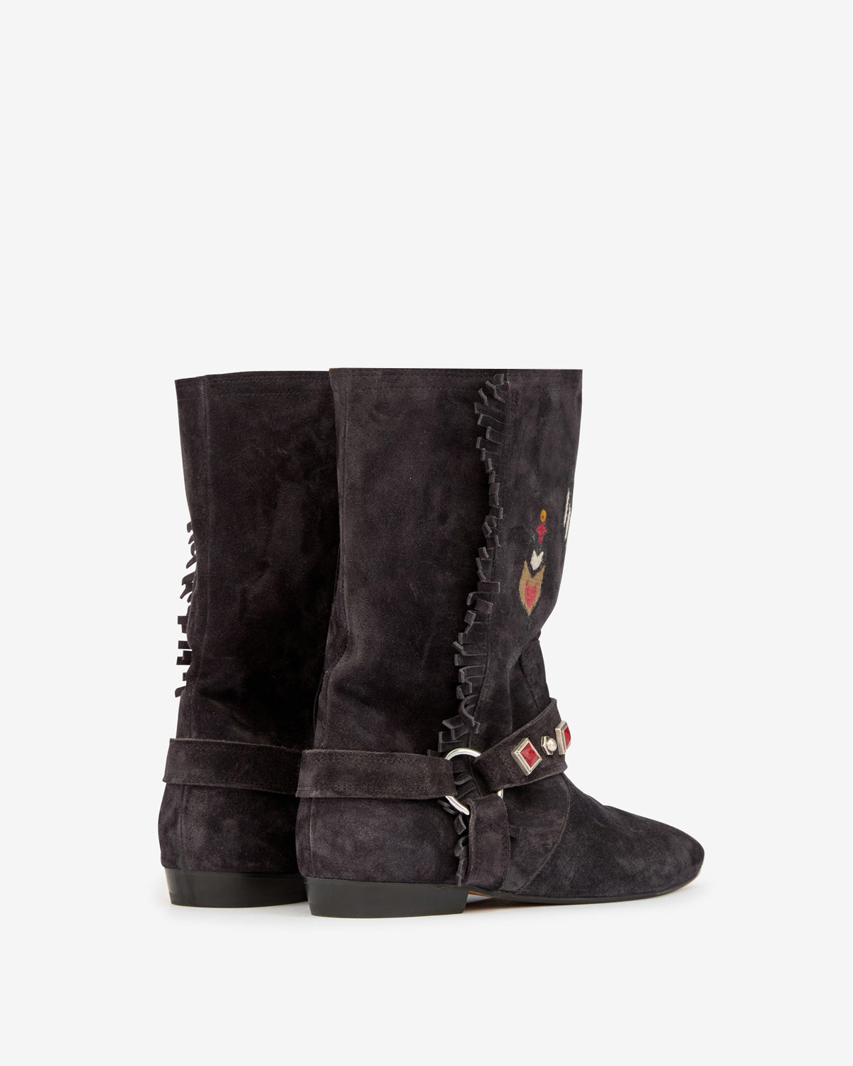 Siani embroidered flat-heeled suede calfskin leather boots - Black - Woman - 2