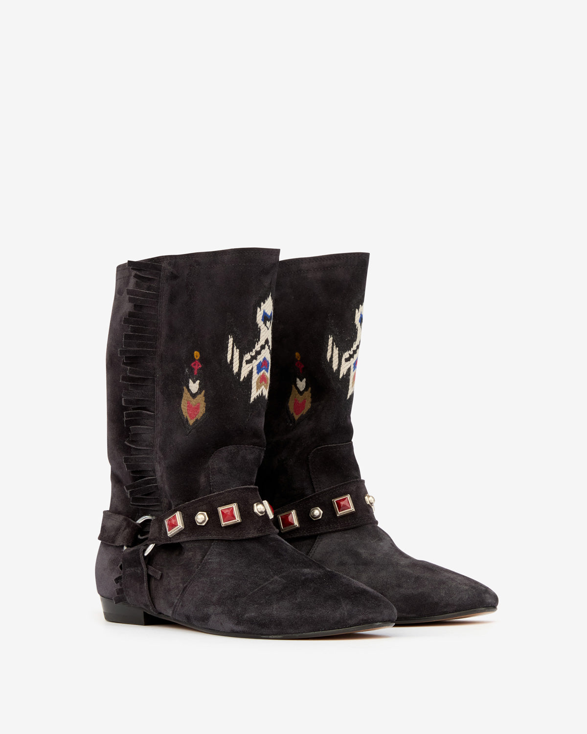 Siani embroidered flat-heeled suede calfskin leather boots - Black - Woman - 3