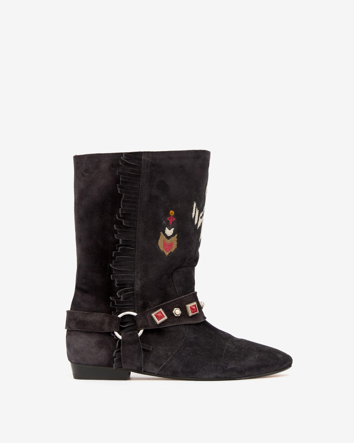 Siani embroidered flat-heeled suede calfskin leather boots - Black - Woman - 1