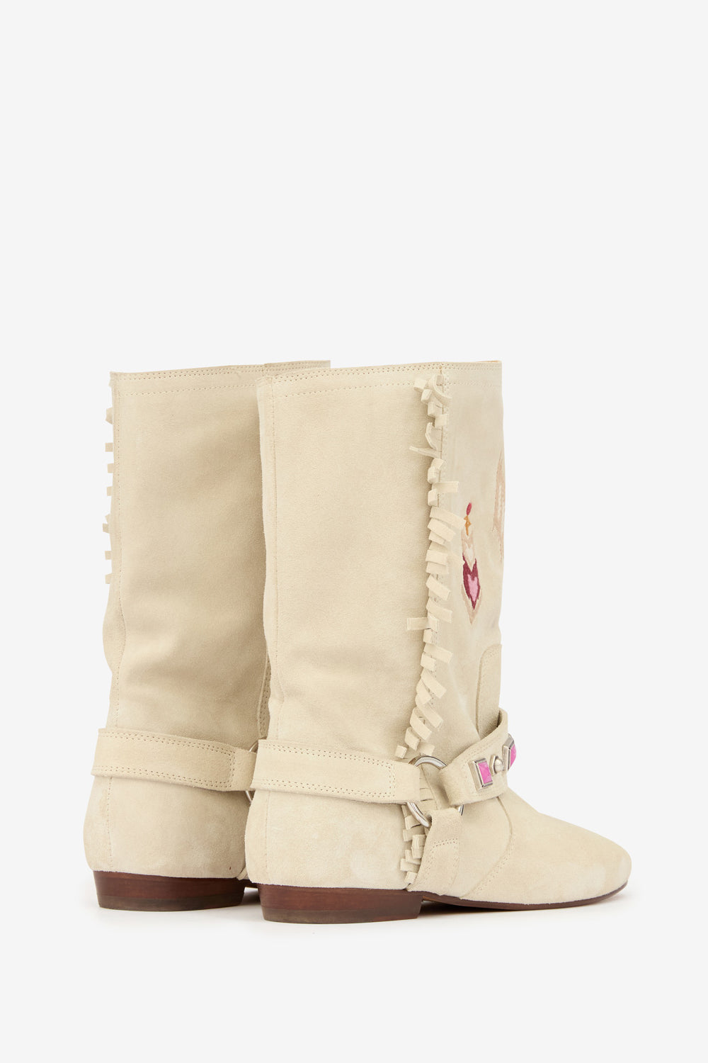 Siani embroidered flat-heeled suede calfskin leather boots - Chalk - Woman - 2