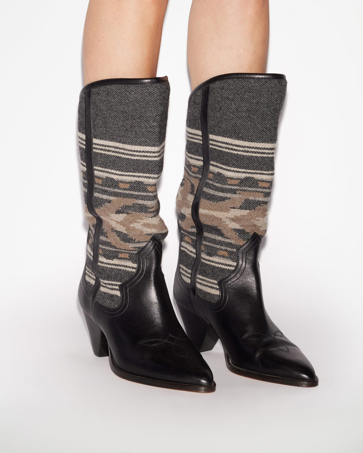 Bottes santiag lijita en cuir et jacquard  - Noir délavé - Woman - 5