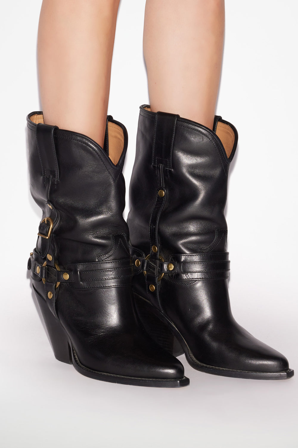 Cowboystiefel lyka aus leder mit riemen - Schwarz - Woman - 5