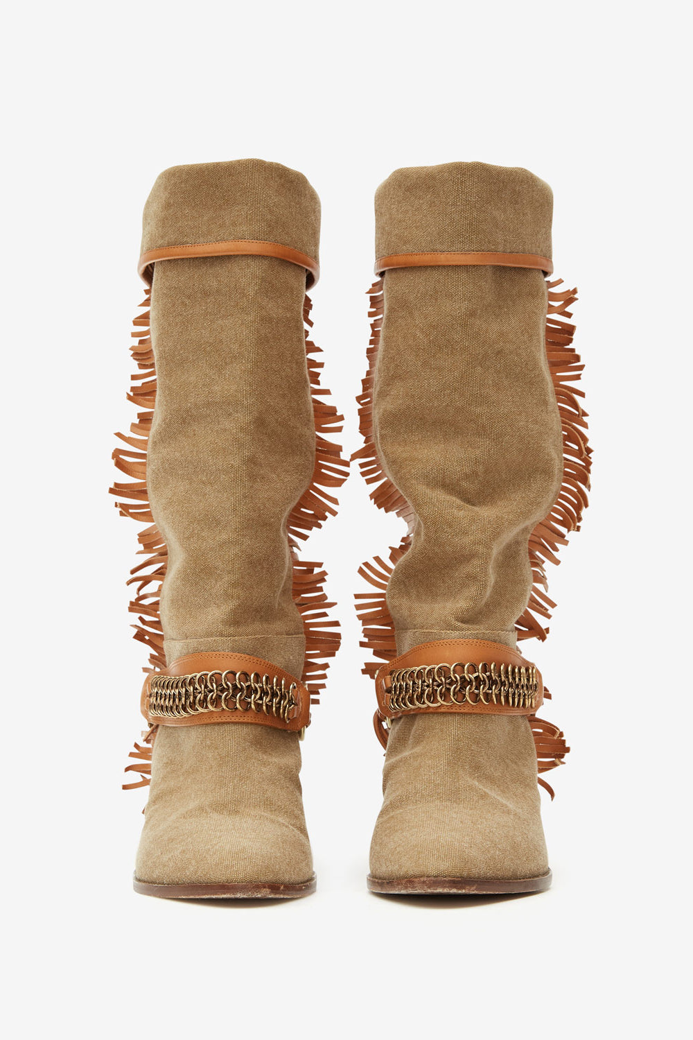 Levon fabric and leather cowboy boots - Khaki - Woman - 4