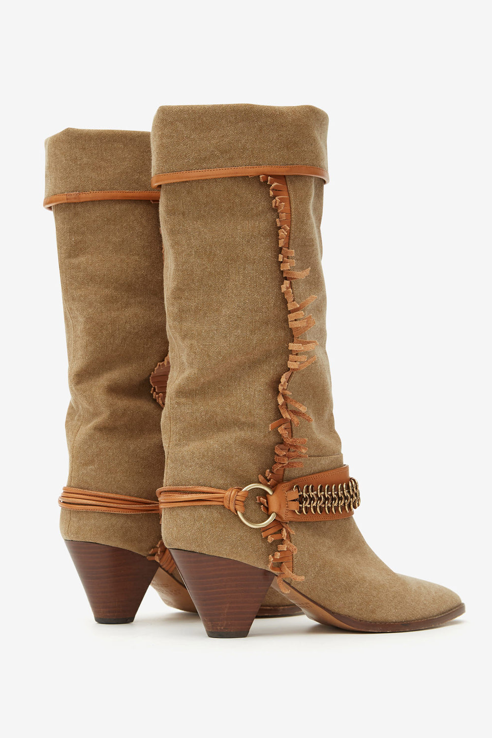 Levon fabric and leather cowboy boots - Khaki - Woman - 2