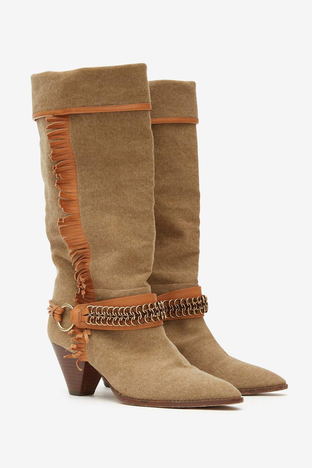 Levon fabric and leather cowboy boots - Khaki - Woman - 3