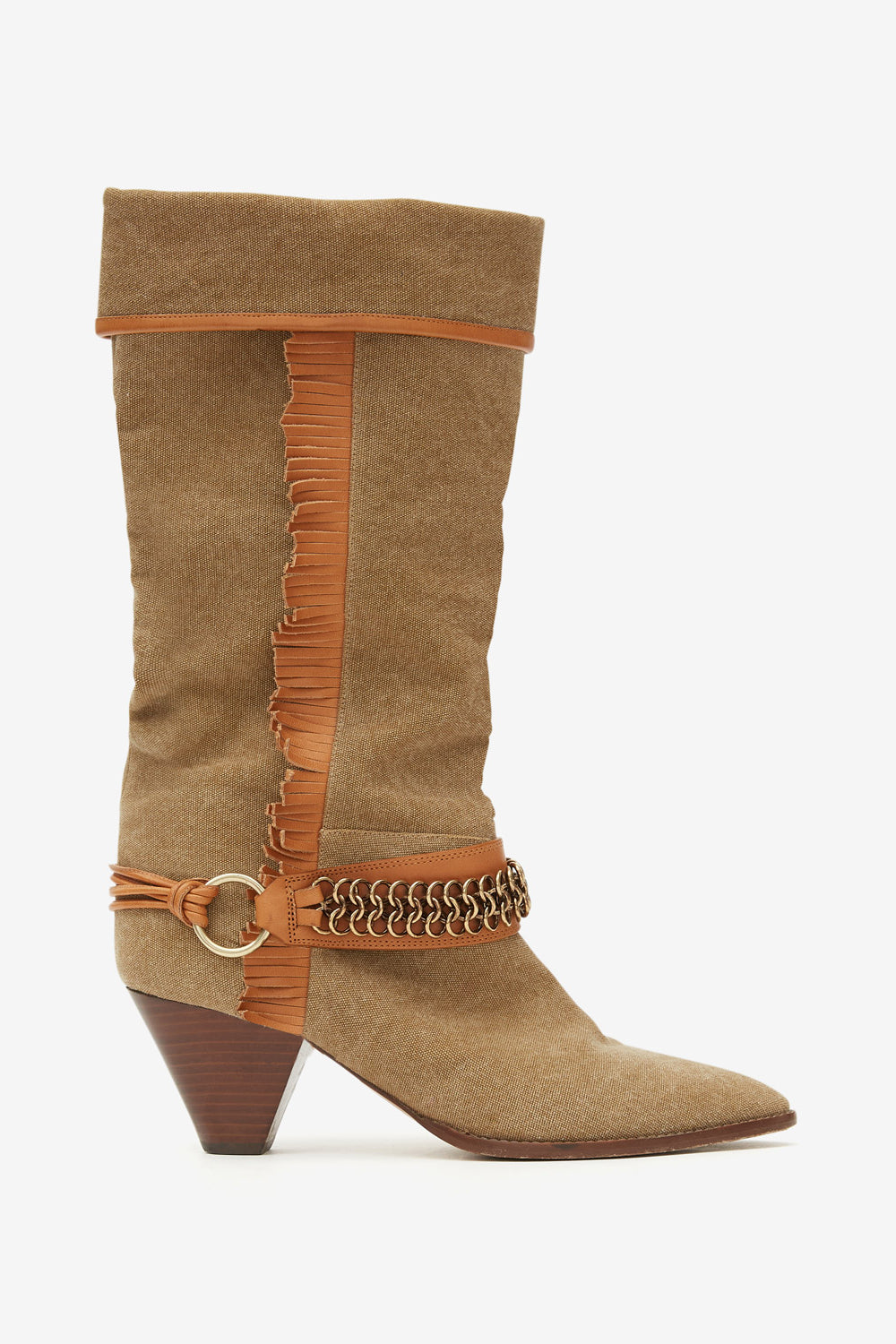 Levon fabric and leather cowboy boots - Khaki - Woman - 1