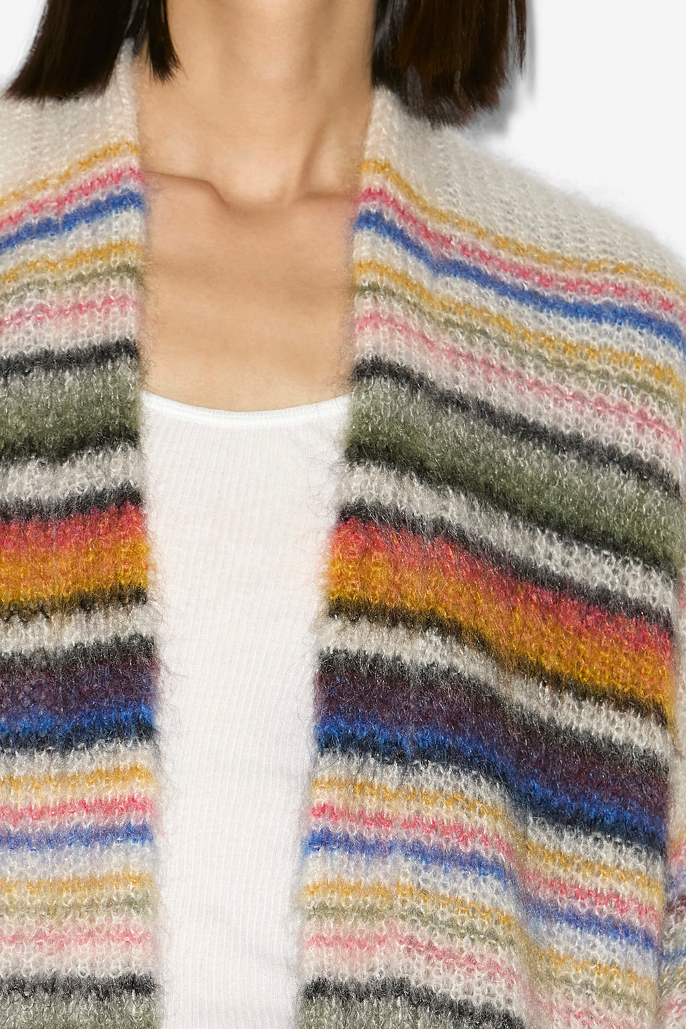 Cardigan dana a righe in mohair garzato a coste - Multicolore - Woman - 3
