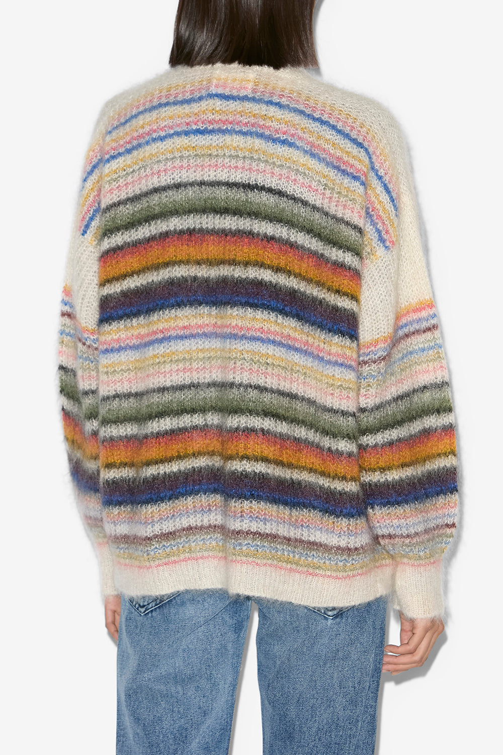 Cardigan dana a righe in mohair garzato a coste - Multicolore - Woman - 5