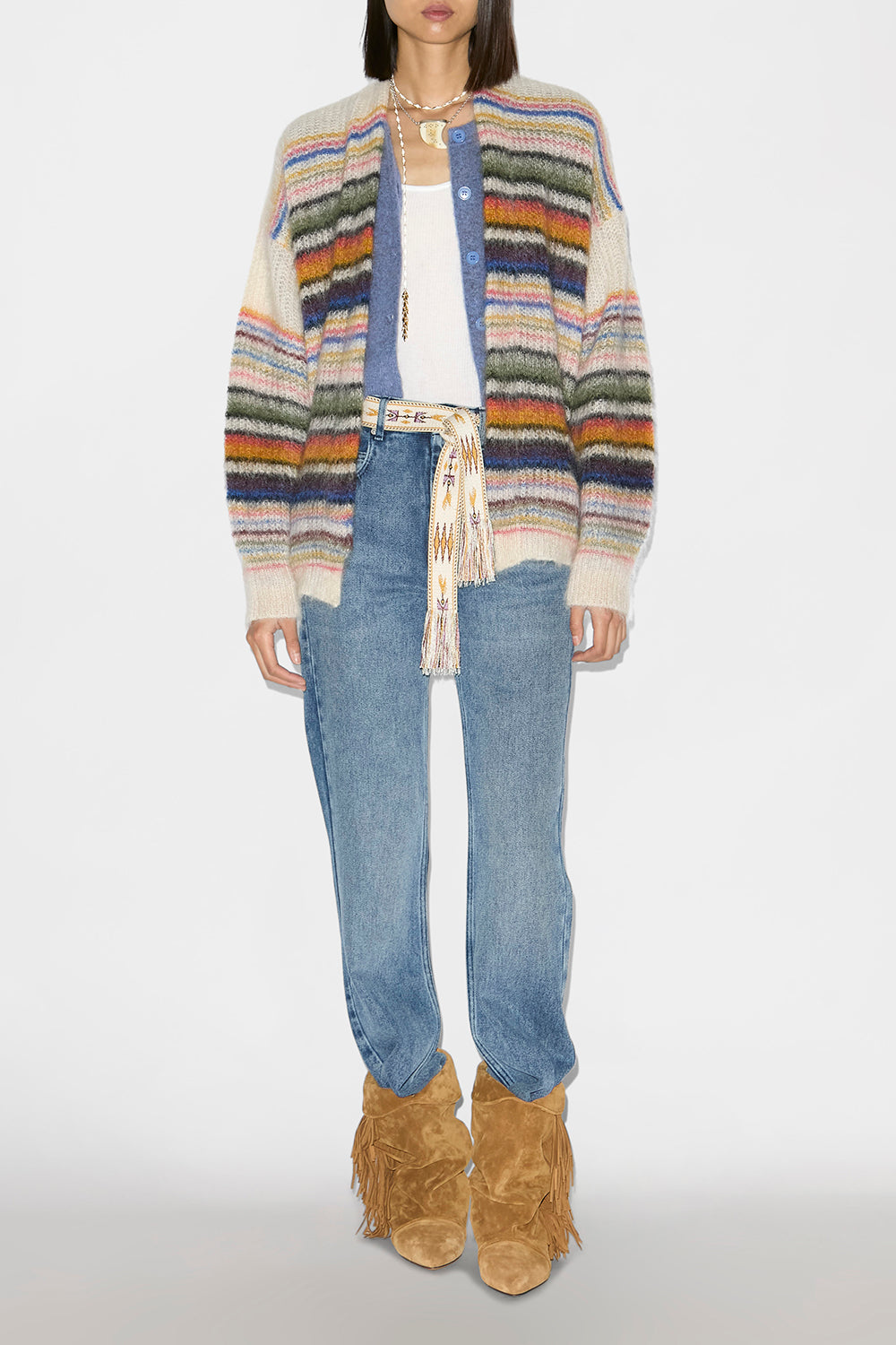 Cardigan dana a righe in mohair garzato a coste - Multicolore - Woman - 2