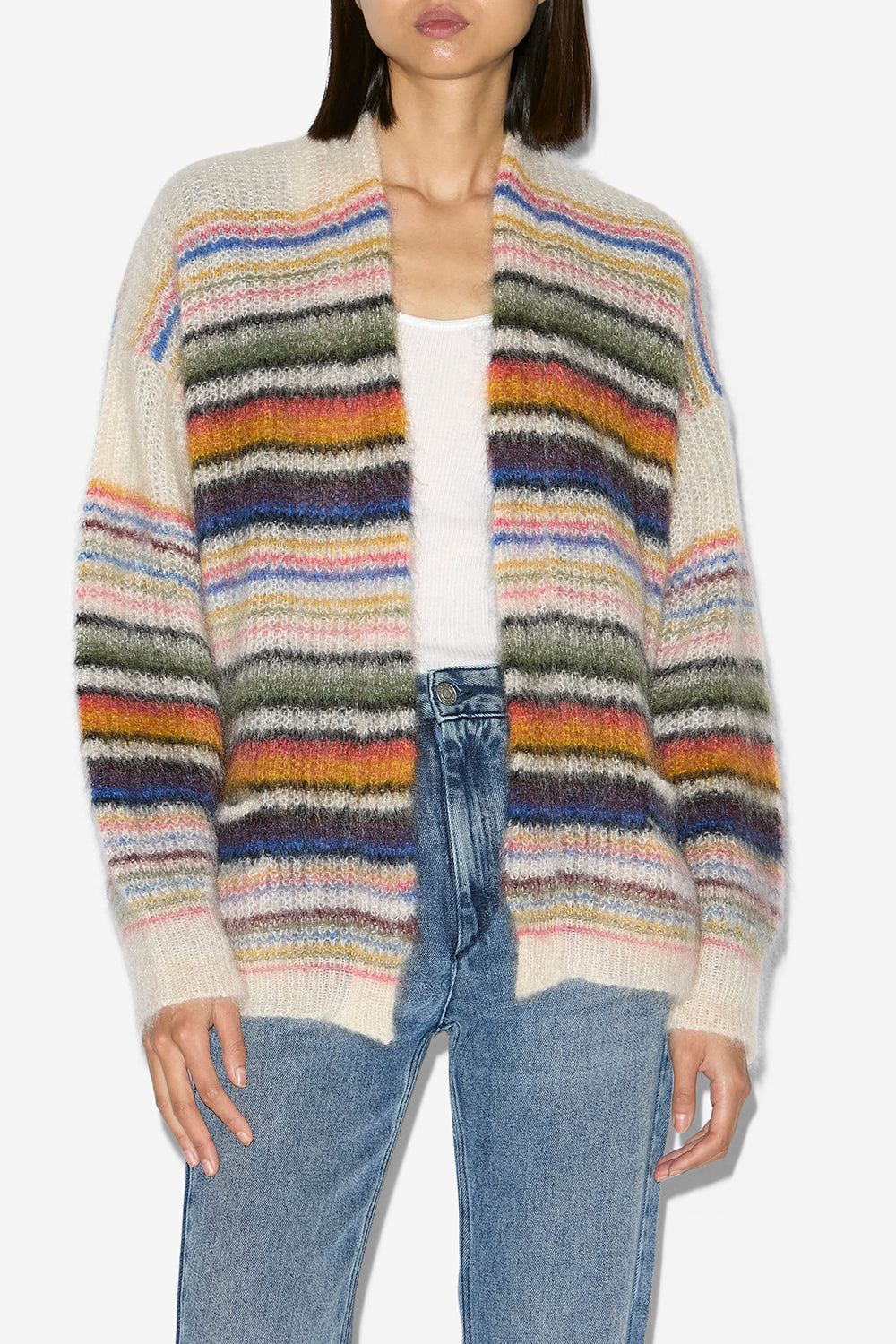 Cardigan dana a righe in mohair garzato a coste - Multicolore - Woman - 4